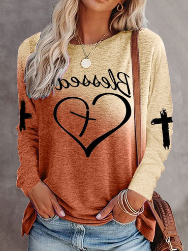 Casual Letter Print Long Sleeve Chic T-shirt