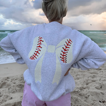 Women's Embroider Oversize Baseball Chic Bows Sweatshirt