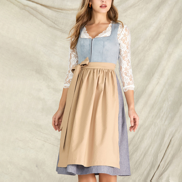 Women's Vintage Oktoberfest Chic Bow Square Neck Light Blue Dirndl Dress No Lace Top Included