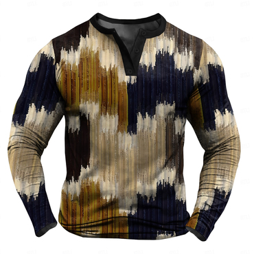 Men's Retro Abstract Geometric Chic Texture Print Casual Long Sleeve T-shirt