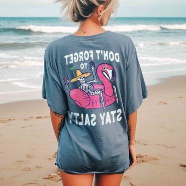 Women's Vintage Stay Salty Chic Skeleton Print Beach Oversized Loose Short Sleeve T-shirt