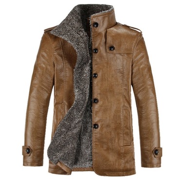 Men's Stand-up Collar Padded Chic Pu Washed Jacket