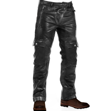 Men's Retro Leather Motorcycle Chic Pocket Outdoor Business Casual Pants