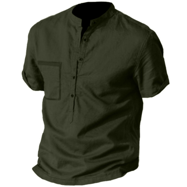 Men's Henley Collar Pocket Chic T-shirt