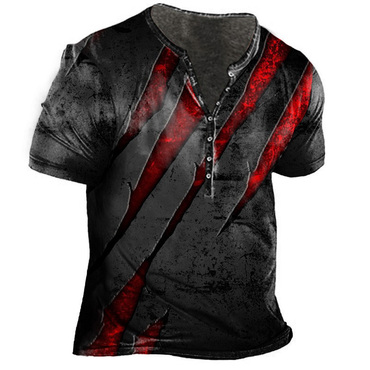 Men's Outdoor Scratch Print Chic Henley Collar T-shirt