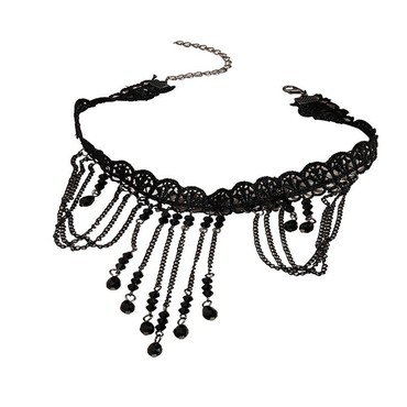 Ladies Vintage Halloween Goth Chic Lace Fringe Pendant Choker