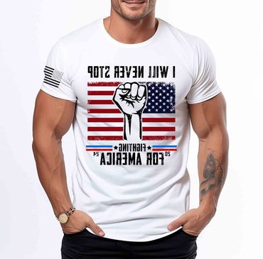 Men's Vintage I Will Chic Never Stop Fighting For America Flag Print Crew Neck Short Sleeve T-shirt