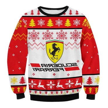 Unisex Vintage Racing Car Chic Ferrari Print Crew Neck Ugly Christmas Sweatshirt