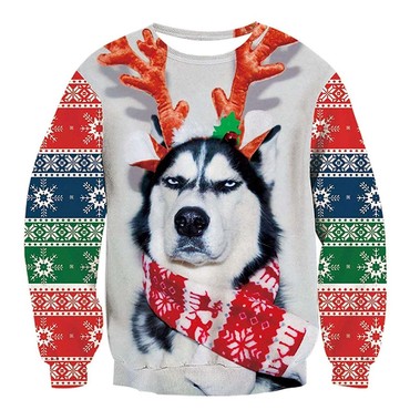 Husky Dog Print Ugly Chic Christmas Sweatshirt