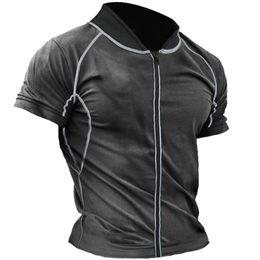 Men's Outdoor Motorcycle Riding Chic Zip Sports Short Sleeve T-shirt