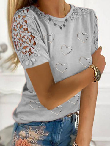 Lace Heart Print Short Sleeve Chic T-shirt