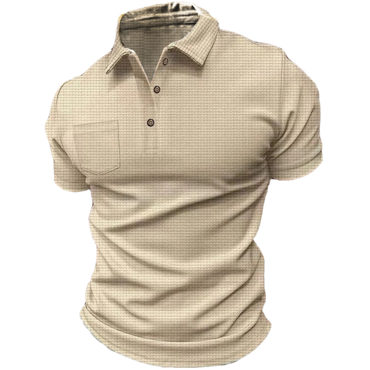 Men's Vintage Waffle Pocket Chic Henley Collar T-shirt Polo