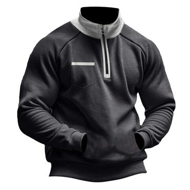 Men's Vintage Color Block Chic Pocket Quarter-zip Stand Collar Sweatshirt