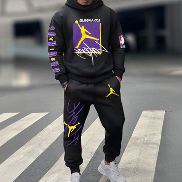 Unisex Jumper Basketball Los Chic Angeles Print Casual Hoodies And Sweatpants Set