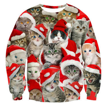 Unisex Cat Print Ugly Chic Christmas Sweatshirt