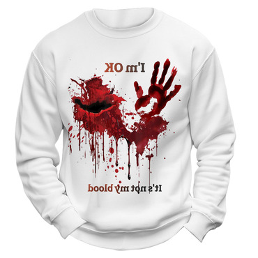 Men's Vintage I'm Ok Chic It's Not My Blood Hand Halloween Long Sleeve Crew Neck Sweatshirt