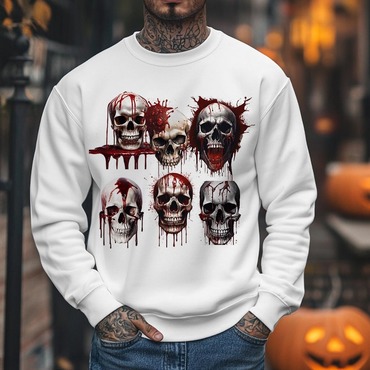 Men's Vintageblood Dripping Skulls Chic Halloween Long Sleeve Crew Neck Sweatshirt