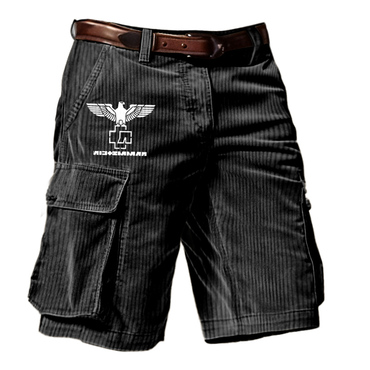 Men's Corduroy Rammstein Rock Chic Band Print Outdoor Vintage Multi Pocket Shorts