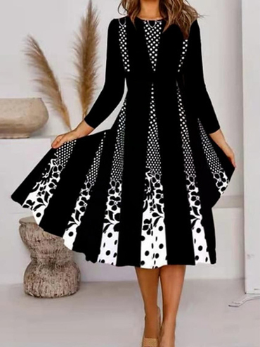 Fashion Print Crew Neck Chic 3/4 Sleeve Dress