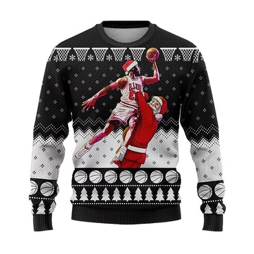 Unisex Vintage Basketball Santa Print Chic Crew Neck Ugly Christmas Sweatshirt