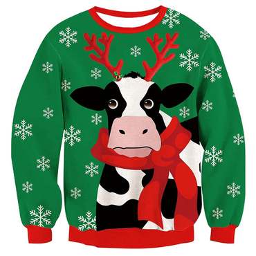 Unisex Milk Cow Print Chic Round Neck Ugly Christmas Sweatshirt