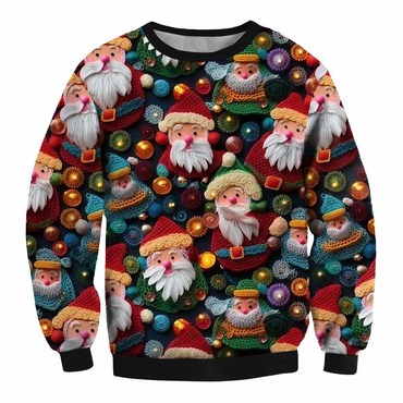 Men's Vintage Santa Print Chic Crew Neck Ugly Christmas Sweatshirt