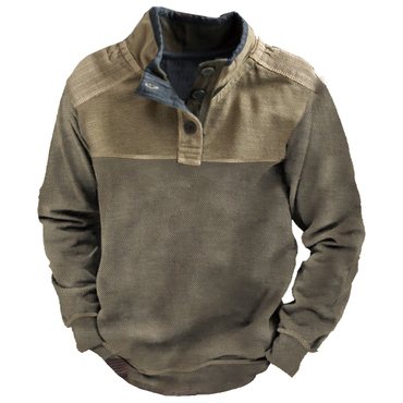 Men's Outdoor Colorblock Henley Chic Stand Collar Sweatshirt