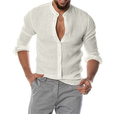 Men's Solid Color Casual Chic Long Sleeve Cotton Linen Shirt