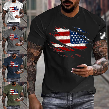 Men's Vintage American Flag Print Chic Crew Neck Casual T-shirt