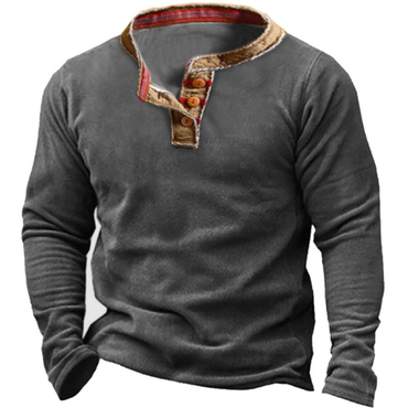 Men's Outdoor Polar Fleece Chic Comfortable Retro Henley Collar Tactical Sweatshirt