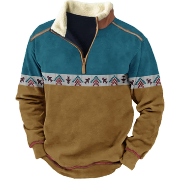 Men's Aztec Quarter Zip Chic Color Contrast Winter Sweatshirt