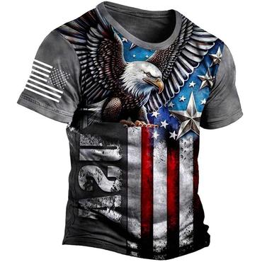 Men's Vintage American Flag Chic Eagle Short Sleeve Crew Neck T-shirt