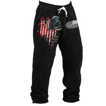 Men's Retro Fishing American Chic Flag Print Pocket Elastic Waist Pants Sweatpants