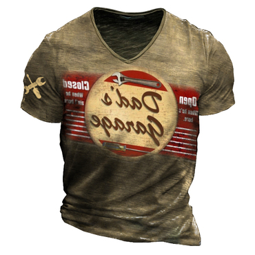 Dad's Garage Vintage Print Chic Men's V Neck T-shirt