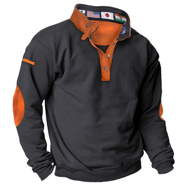 Men's Casual Colorblock Flag Chic Stand Collar Sweatshirt