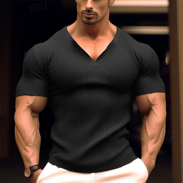 Men's Fitness Breathable Casual Chic V-neck Short Sleeve T-shirt