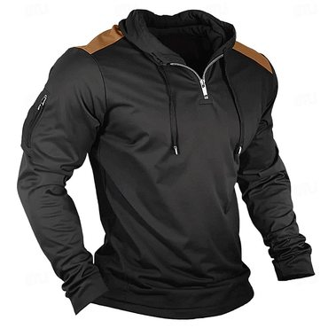 Men's Retro Colorblock Casual Chic Long Sleeve Hooded T-shirt