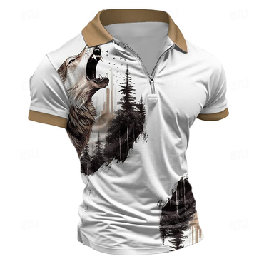 Men's Retro Printed Casual Chic Lapel Short Sleeve T-shirt