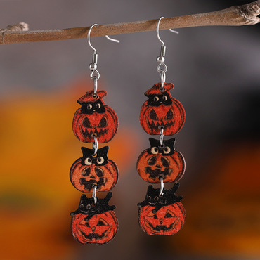 Halloween Wooden Double-sided Funny Chic Pumpkin Earrings