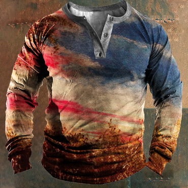 American Flag Men's Long Sleeve Chic Henley T-shirt