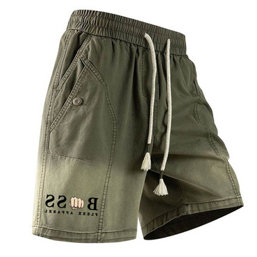 Men's Vintage Gradient Pocket Chic Casual Elastic Drawstring Shorts