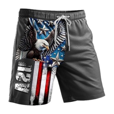 Men's American Flag Eagle Print Chic Elastic Drawstring Shorts