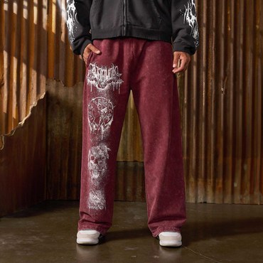 Men's Vintage Distressed Rose Chic Skull Casual Outdoor Sweatpants