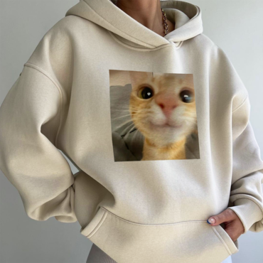 Women's Smiling Cat Print Chic Casual Loose Hoodie