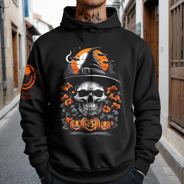 Halloween Pumpkin Skull Print Chic Hoodie