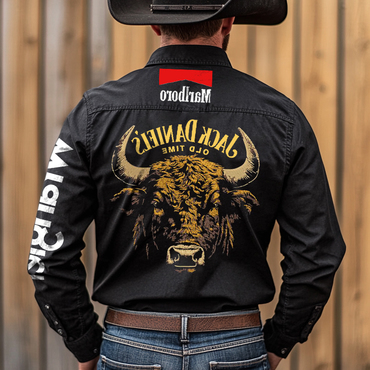 Men's Western Cowboy Outdoor Chic Pbr Teams Jack Dennis Black Long Sleeved Collar Shirts