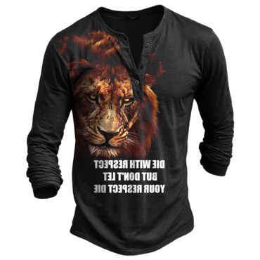 Men's Jesus Lion Print Chic Long Sleeved Henley Shirt