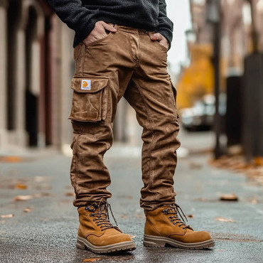 Men's Vintage Suede Outdoor Chic Multi-pocket Cargo Pants Trousers