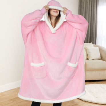 Wearable Fleece Blanket Hoodie Chic Lazy Pullover Nightgown Hooded Fur Mouth Sweater For Men And Women Pajamas