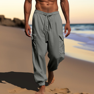 Men's Beach Holiday Plain Chic Linen Pants